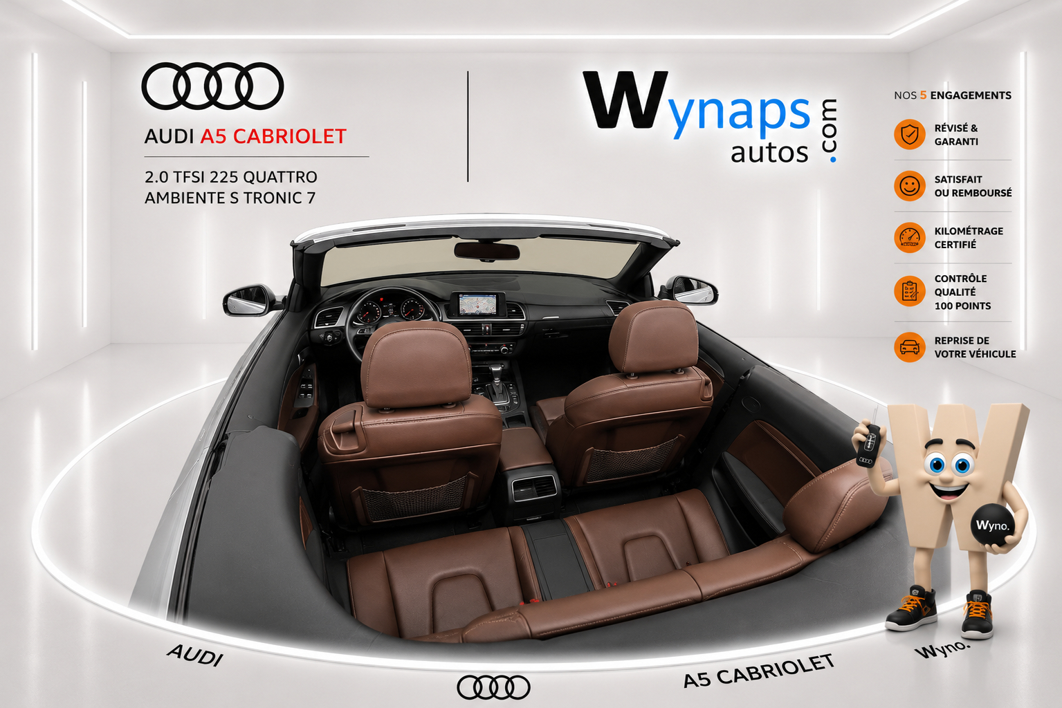 AUDI A5 CABRIOLET 2.0 TFSI 225 Quattro Ambiente S tronic 7 (moteur échange standard)