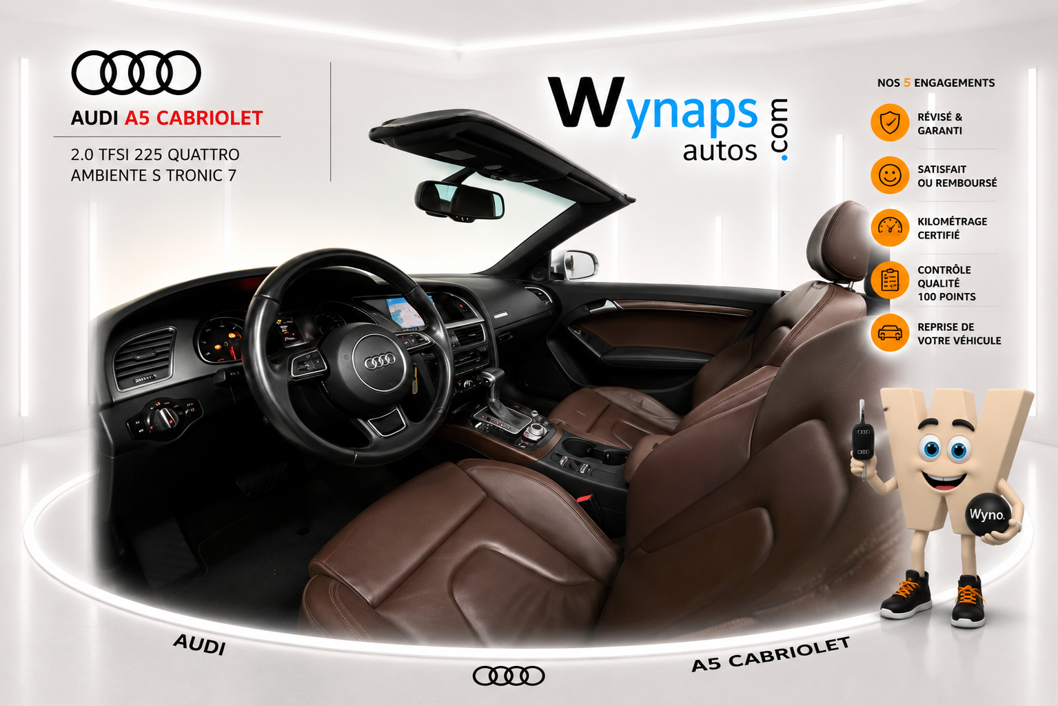 AUDI A5 CABRIOLET 2.0 TFSI 225 Quattro Ambiente S tronic 7 (moteur échange standard)